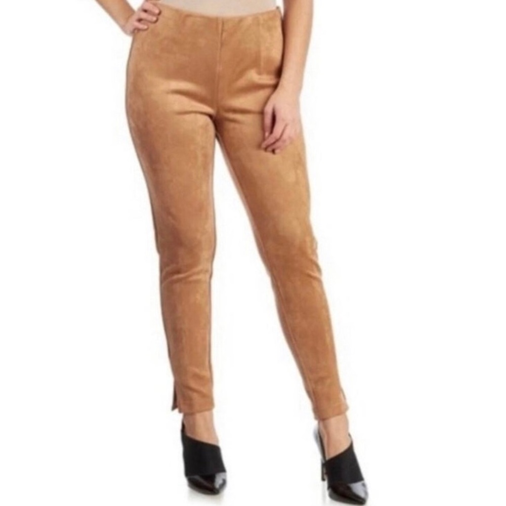 Zac & Rachel Faux Suede Cognac Pull-On Pants, L
